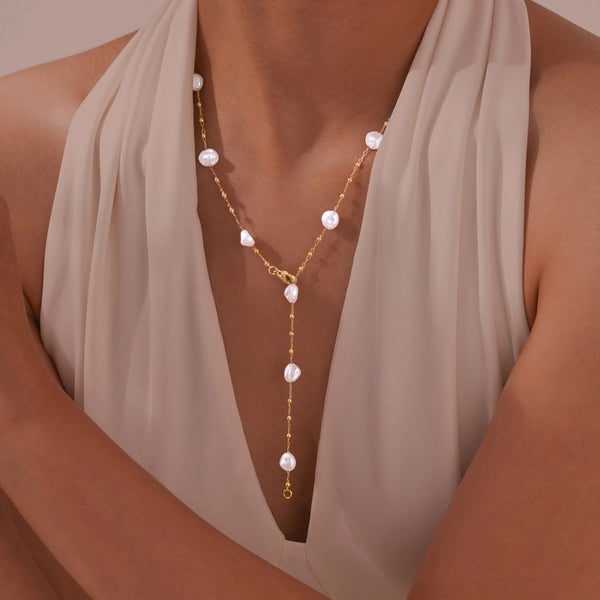 Ig Style Baroque Style Solid Color 201 Stainless Steel Artificial Pearl 18K Gold Plated Necklace