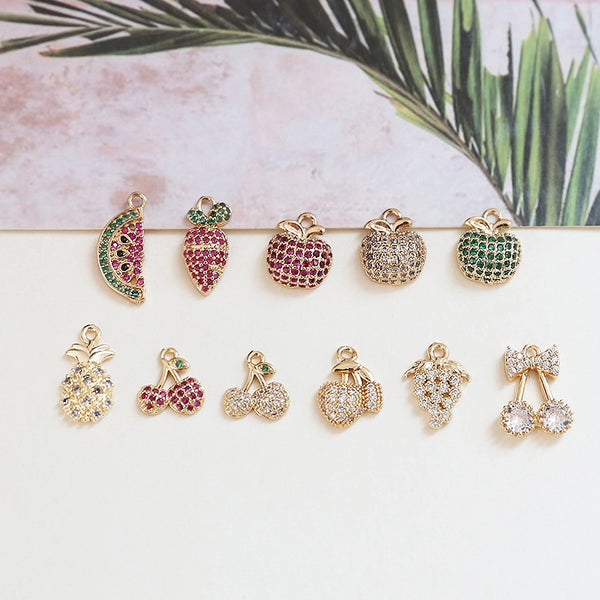 10 Pcs/Package 10*11Mm 10 * 14Mm Alloy Zircon Cherry Fruit Watermelon Pendant Jewelry Accessories