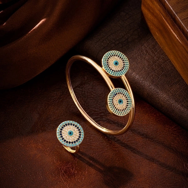 Retro Round Eye Copper Zircon Inlay Jewelry Set