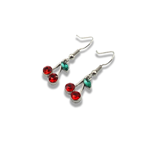 1 Pair Cute Cherry Plating Copper Rhinestones Drop Earrings