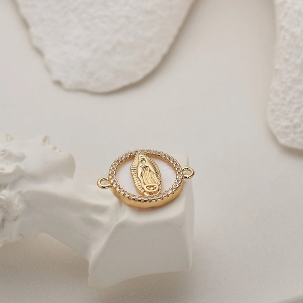 1 Piece Copper White Shell Zircon Round Pendant