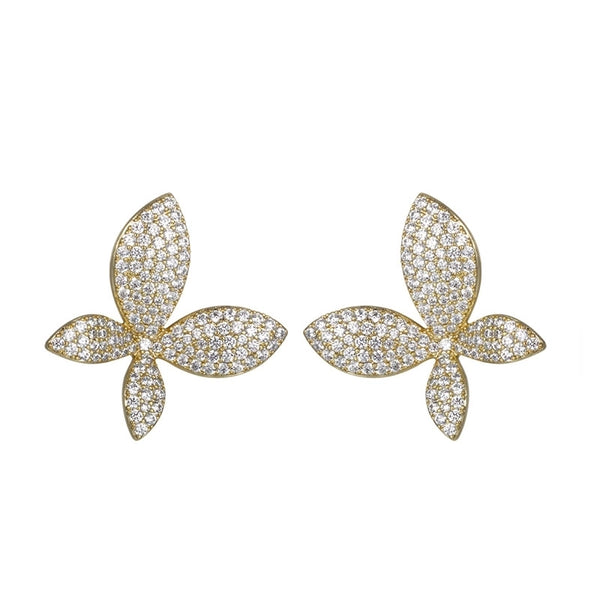 12 Pieces Elegant Sweet Streetwear Flower Butterfly Plating Inlay Copper Artificial Gemstones 14K Gold Plated Platinum Plated Ear Studs