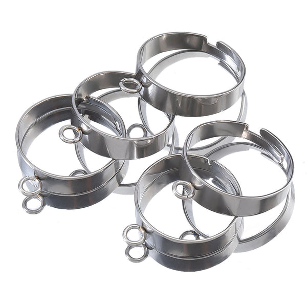 10 Pcs/Package Diameter 19Mm 304 Stainless Steel Round Polished Pendant Ring Base Support Jewelry Accessories