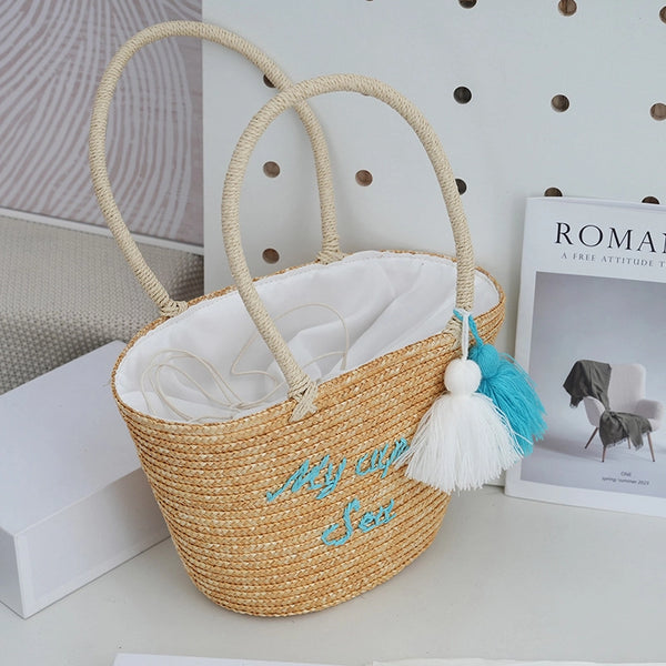 Women'S Small Straw Letter Elegant Streetwear Square String Straw Bag