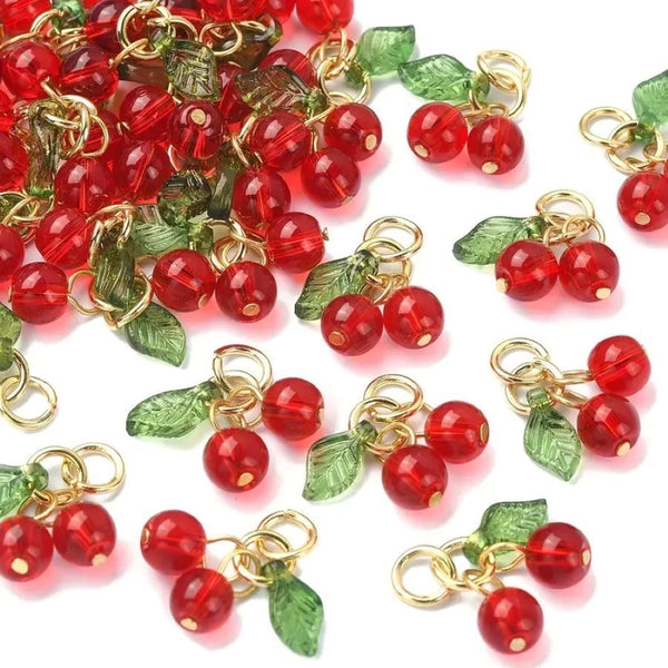 1 Piece 15*10Mm Glass Cherry Pendant Jewelry Accessories