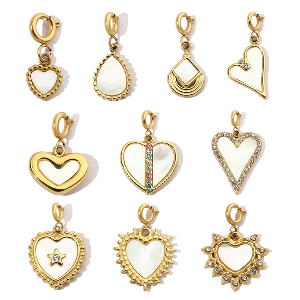 3 Pcs/Package 6*14Mm 304 Stainless Steel Shell Zircon Heart Pendant Jewelry Accessories