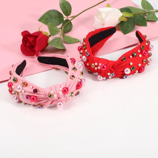 Elegant Women'S Solid Color Cloth Inlay Rhinestones Pearl Hair Band