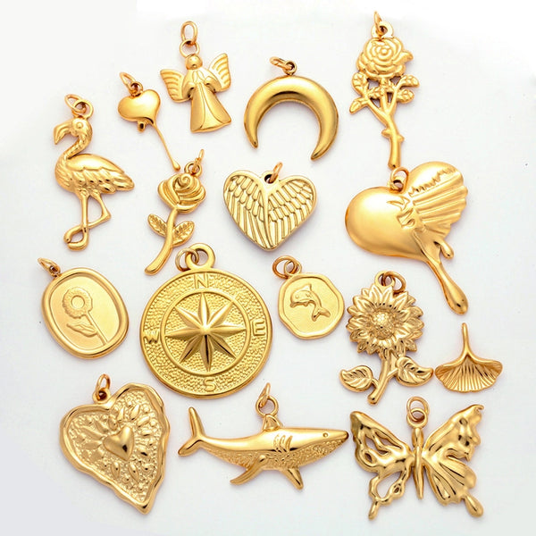 1 Piece 304 Stainless Steel Sunflower Compass Shark Pendant Jewelry Accessories