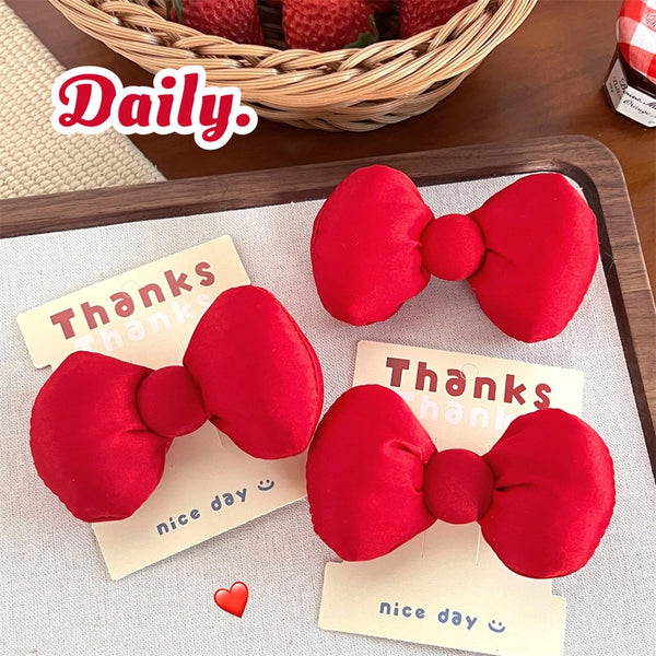 Sweet Women'S Solid Color Bow Knot Cloth Hair Clip Hair Tie