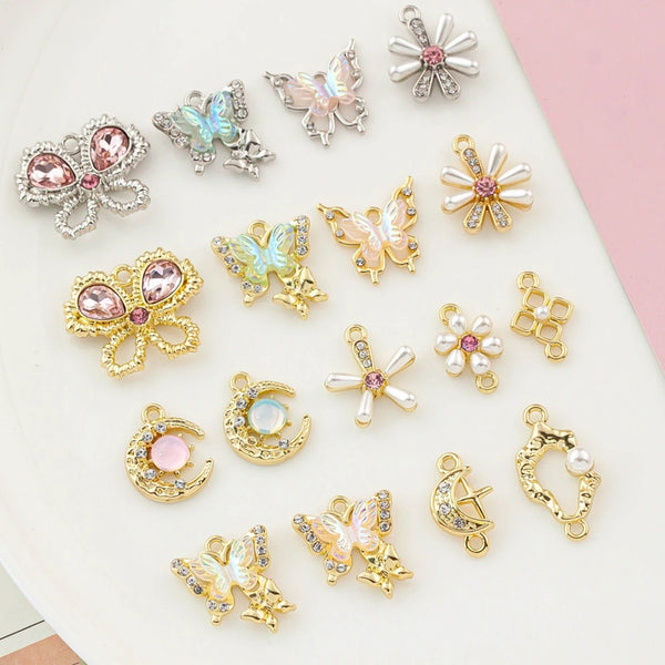 5 Pcs/Package 20 * 23Mm Alloy Artificial Pearls Rhinestones Flower Butterfly Pendant Jewelry Accessories