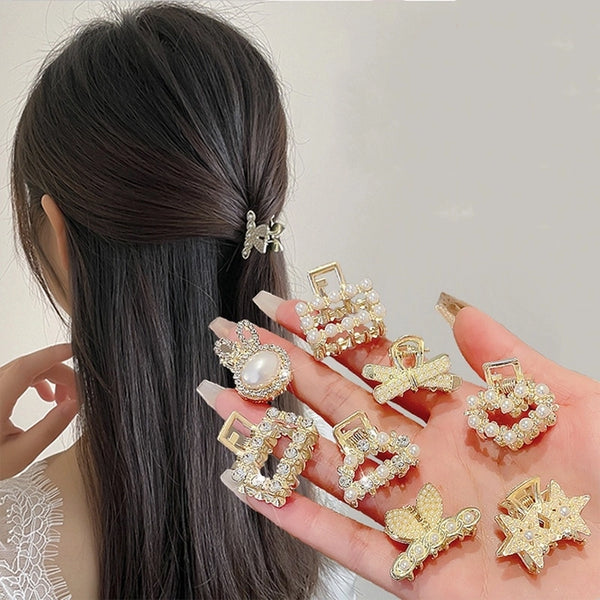 Elegant Women'S Geometric Flower Bow Knot Alloy Inlay Pearl Hair Claws