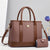 Women'S Pu Leather Color Block Elegant Classic Style Square Zipper Bag Sets