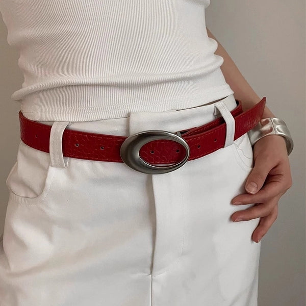 Vintage Style Streetwear Solid Color Pu Leather Alloy Women'S Leather Belts