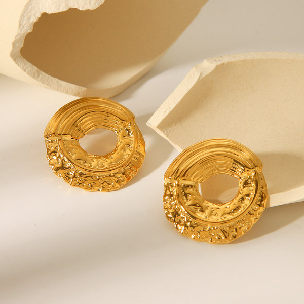 Ig Style Round Geometric Stainless Steel Electroplating Earrings