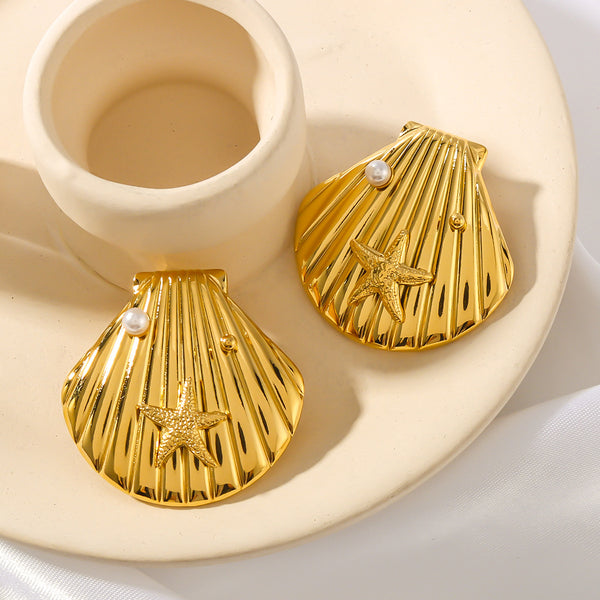 Ig Style Shell Geometric Stainless Steel Electroplating Earrings