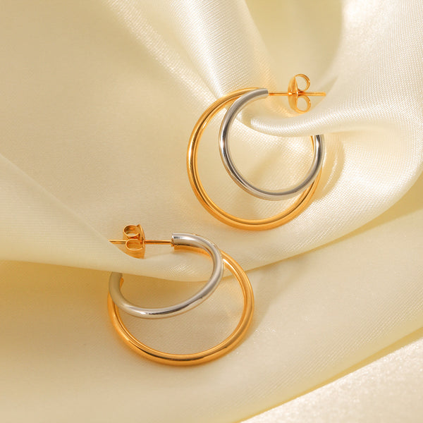 Ig Style Stripe Circle Geometric Stainless Steel Electroplating Earrings
