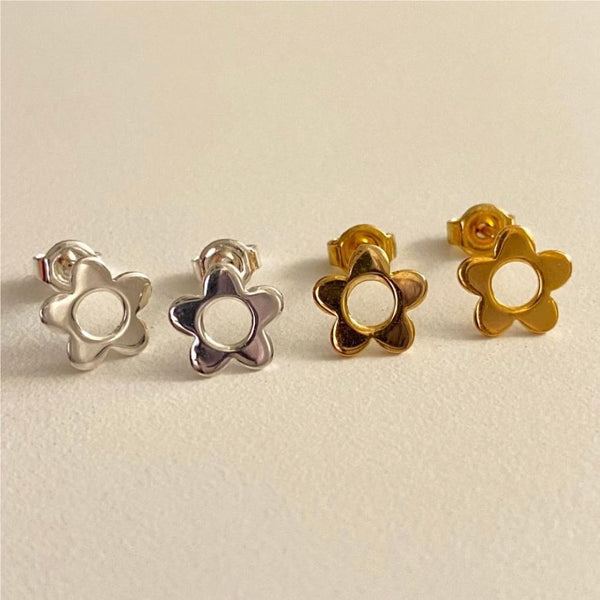 925 Sterling Silver Korean Flower Droplet Silver Pearl Inlay Stud Earrings