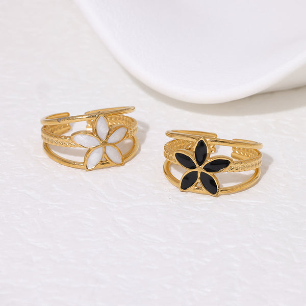 Open Ring Minimalist Flower Stainless Steel Electroplating Rings