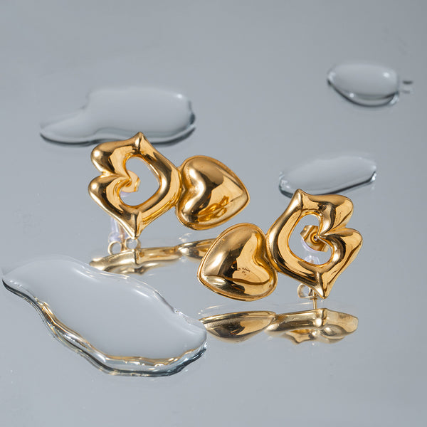 Ig Style Heart Geometric Stainless Steel 18K Gold Plated Earrings
