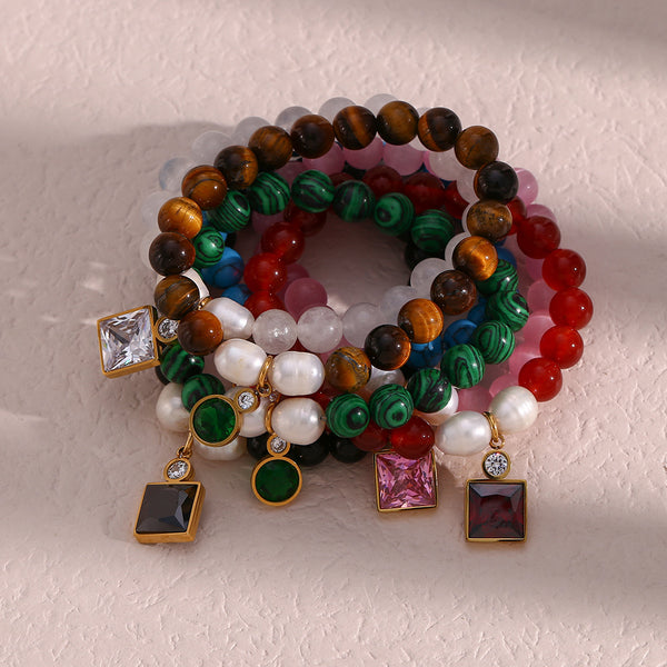 Ig Style Women Round Geometric Natural Stone Electroplating Bracelets