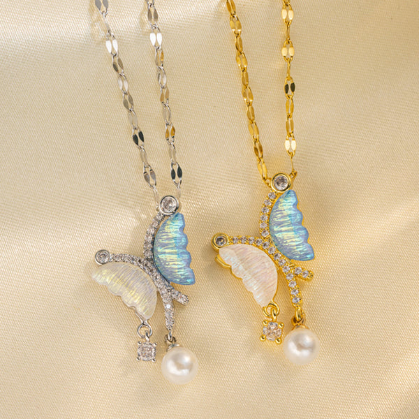 Ig Style Butterfly Animal Chinese Zodiac Titanium Steel 18K Gold Plated Necklaces