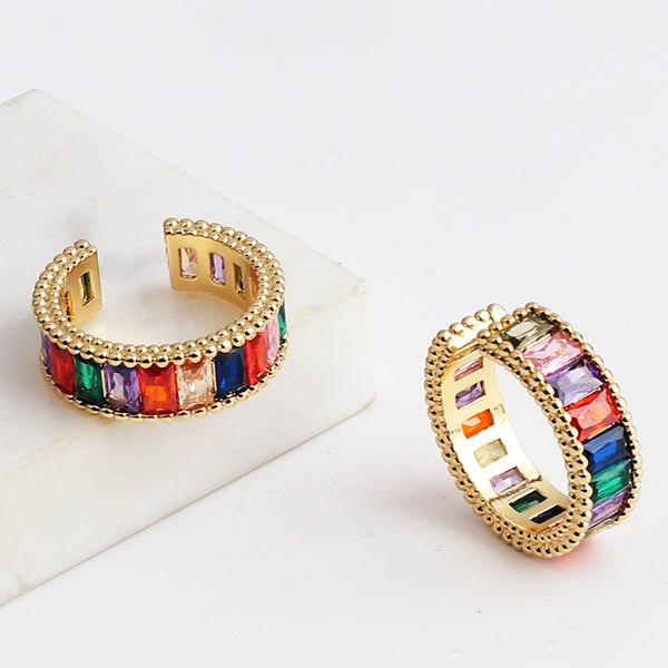 Ig Style Women Diamond Metal Rainbow Geometric Rings