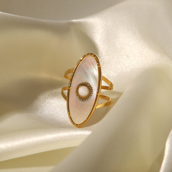 Women Ig Style Pearl Geometric Stainless Steel 18K Gold Plated Rings