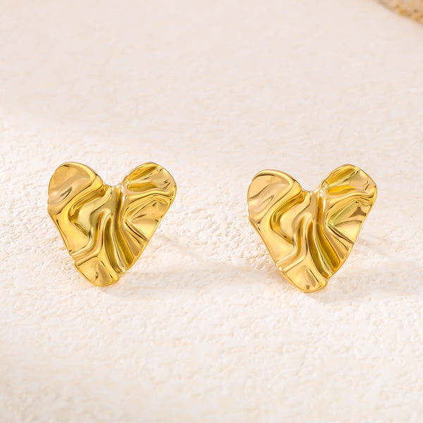 Ig Style Heart Pleated Heart Stainless Steel Electroplating Earrings
