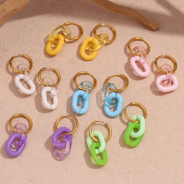Fashion Ellipse Circle Geometric Acrylic 18K Gold Plated Earrings
